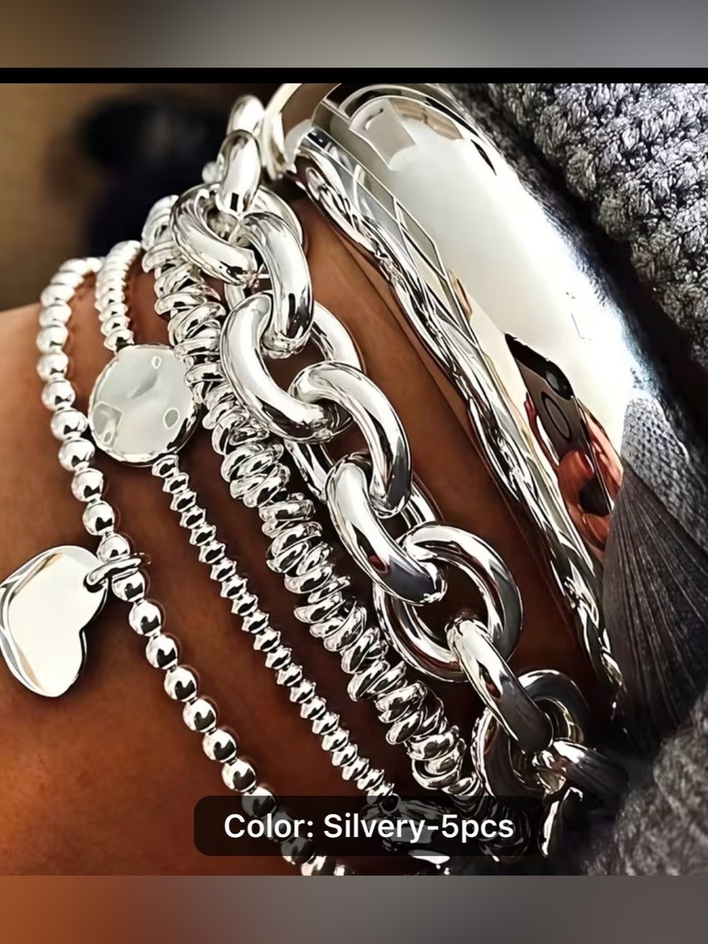 Silvery Multi-Chain Bracelet Set - Women Jewelry